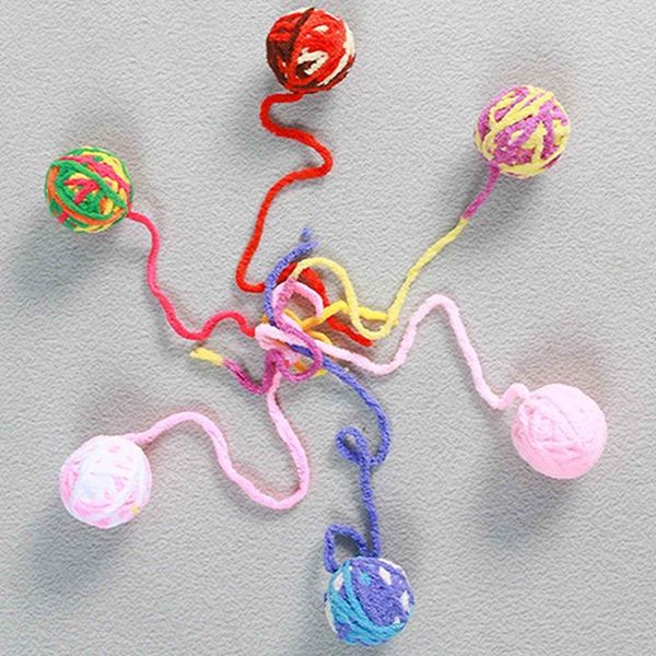 

cat toys balls colorful yarn with bell interactive chase rainbow woolen furry ball for cats