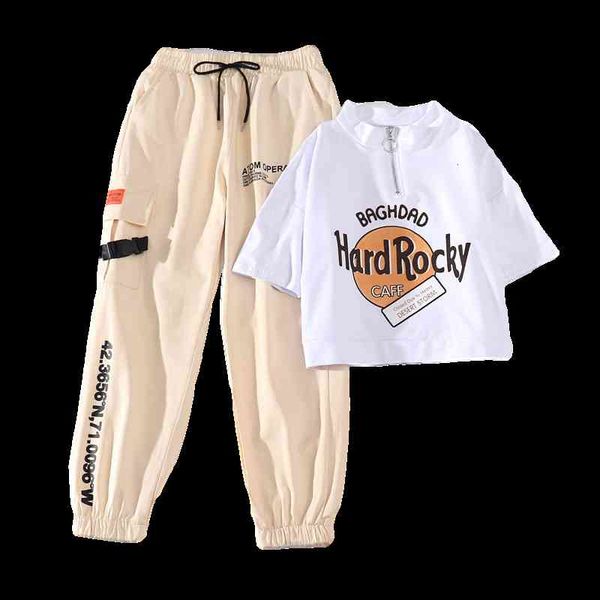 

women's jeans letter printed cargo pants autumn shirts+pants harajuku elastics high waist streetwear 2 piece set mp2i, Blue