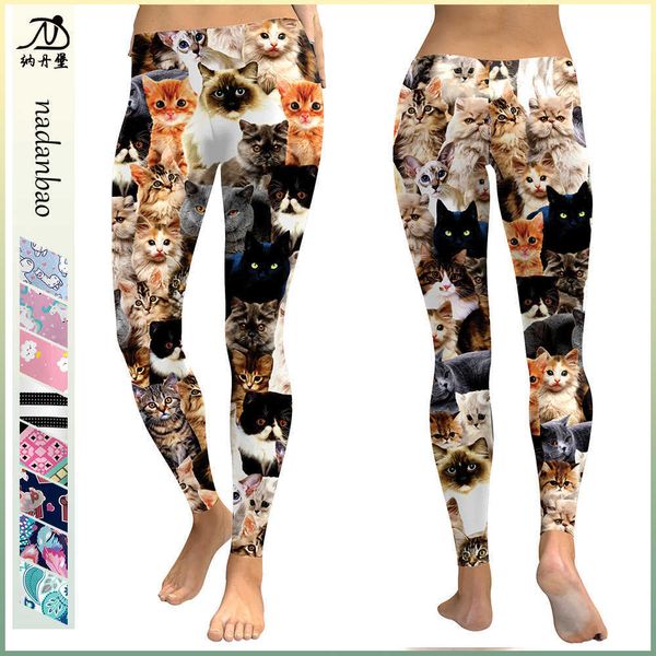 

2021 new fashion kitten digital printing, slim bottoms, slim pants, women, Black