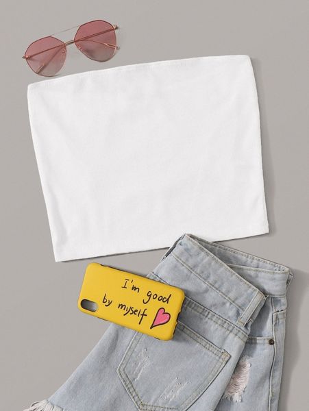 

solid rib-knit bandeau g4jt#, White