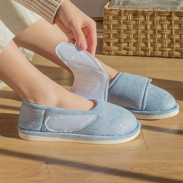 

slippers fluffy winter cotton shoes for pregnant women concise indoor casual adjustable tape pvc soft warm lady hom, Black