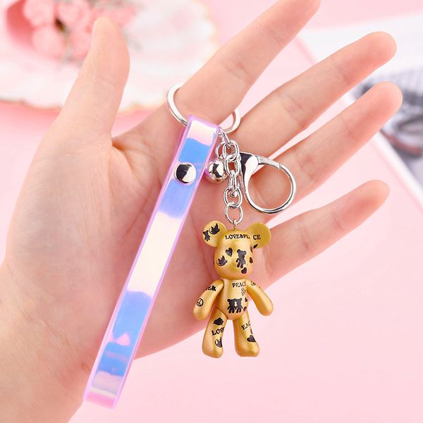 

2021 fashion keychain skull joint violence bear skin rope keychain creative enamel cartoon doll couple pendant, Silver