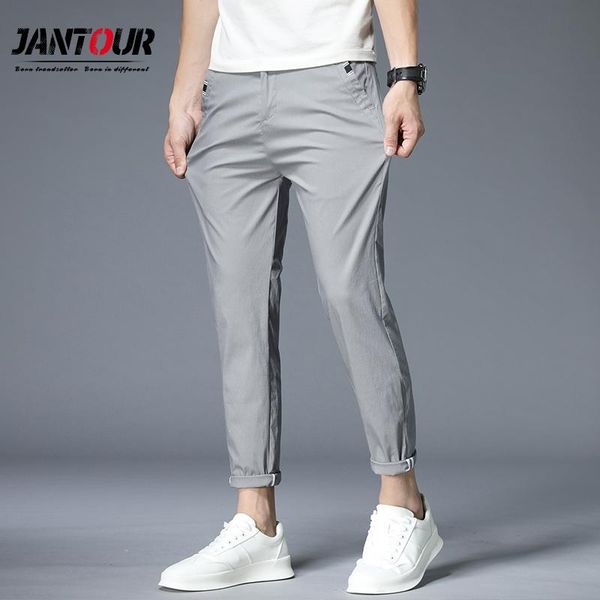 

men's slim fit summer thin cotton ankle-length pants men fashion leisure versatile haren gray black green trousers