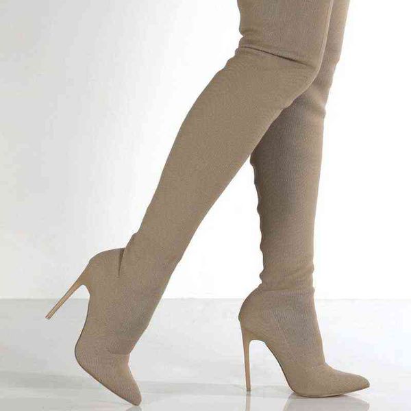 

winter paisley women boots fashion paisley pointy toe punk high thin heels sock boots over the knee boots autumn botas de mujer h1116, Black