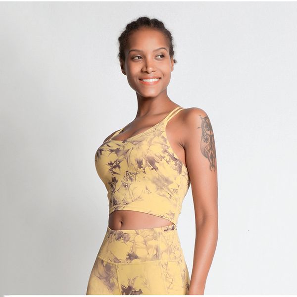 

camisoles tanks spring and summer women's vt fitns training sport tie dye back stretch underwear yoga bra, Black;white