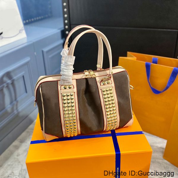 

rivet crossbody bag classic pillow bag women travel tote handbag high cowhide shoulder bag old flower handbag 30 21cm