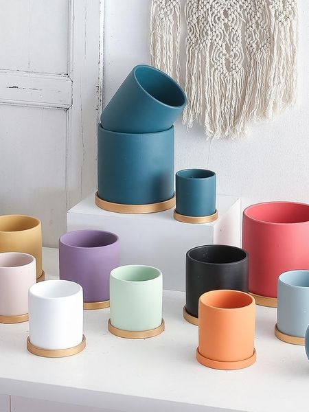 

planters & pots 1pc colorful nordic cylindrical ceramic flower indoor and outdoor succulent fresh potted plants