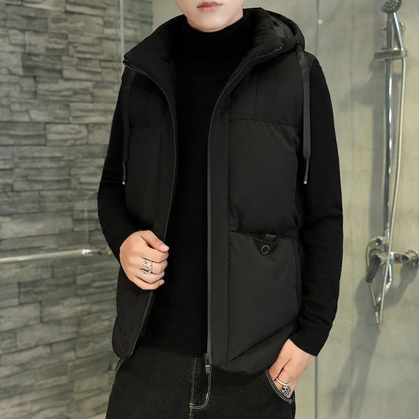 

men's vests plus size winter vest jacket sleeveless clothing 2022 hooded down cotton warm waistcoat fleece men coats y542, Black;white