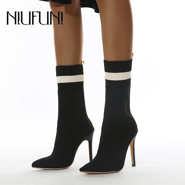 

stretch cloth fashion women's boots plus35-42 letter socks-boots ultra-fine high-heels shoes pointed toes black