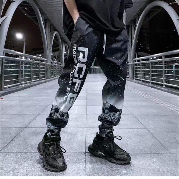 

fashion jogger streetwear hip women pants hop harem loose printed elastic waist ankle length patterned trousers for male, Black