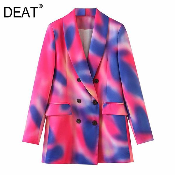 

[deat] women tie-dye hit color double breasted blazer lapel long sleeve loose jacket fashion tide spring autumn 2021 13t515 women's sui, White;black