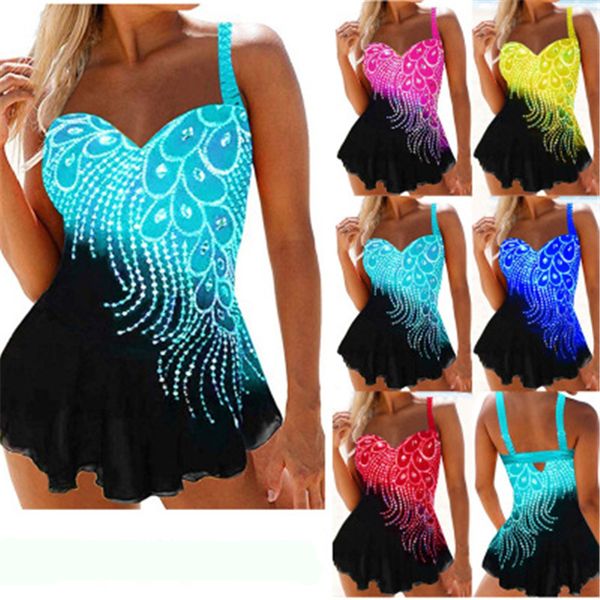 

womens feather printing casual swimwear fashion trend tube sling one-piece swimsuits female summer plus size back beach bikinis, White;black