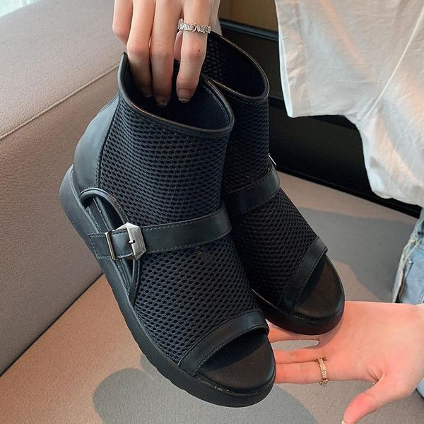

sandals women peep toe 2021 wedges casual mesh slides fashion summer female high heels shoes for ladies platform, Black