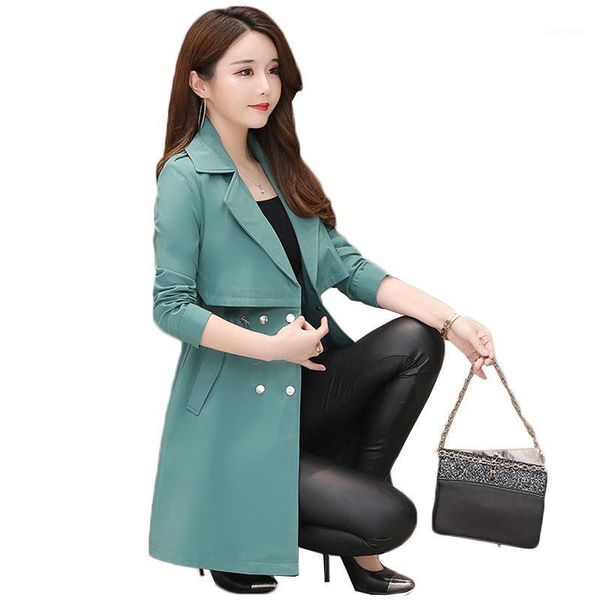 

women's trench coats windbreaker female 2021 spring autumn korean elegant long women jacket plus size coat femme 3xl h1311, Tan;black
