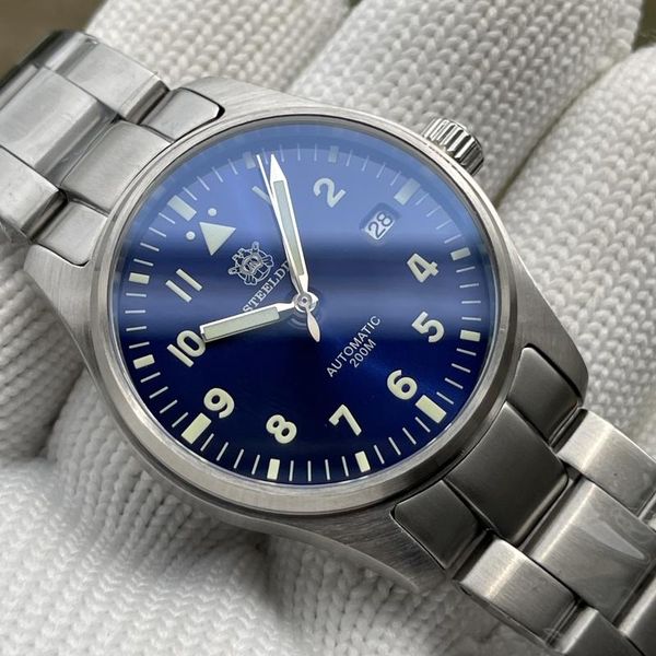 

wristwatches steeldive 1940 automatic watch men nh35a 316l steel watches c3 luminous wristwatch diver 200m, Slivery;brown