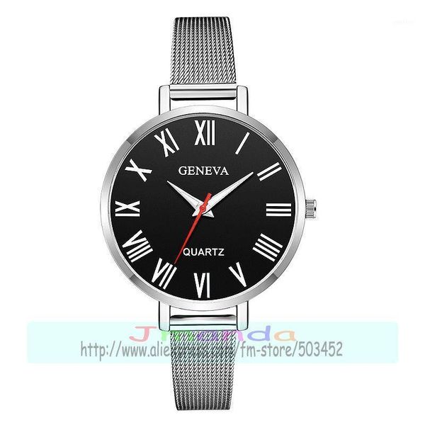 

wristwatches 100pcs/lot fashion roman number geneva mesh watch elegance quartz casual wrist wholesale lady women clock for girl, Slivery;brown
