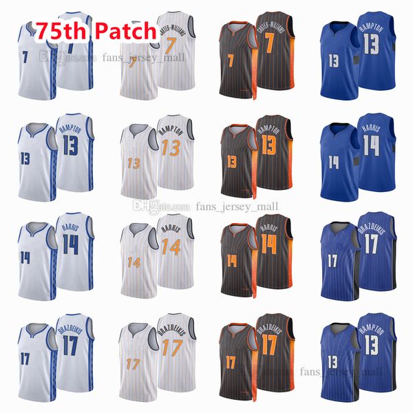 

printed 75th patch city basketball jerseys gary 14 harris michael 7 carter-williams r.j. 13 hampton ignas 17 brazdeikis jersey color white b, Black;red