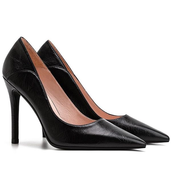 

dress shoes spring solid color splicing pointed stiletto high heel large size small work all-match banquet women's shoe, Black