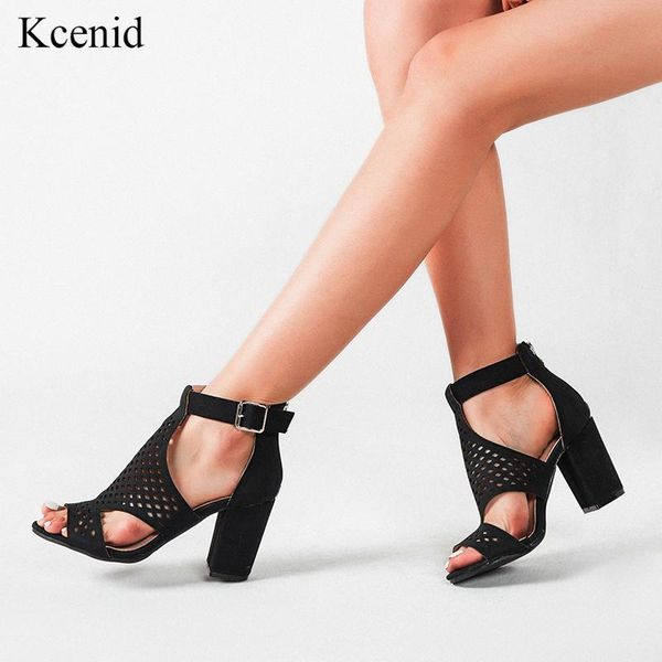 

kcenid summer women sandals gladiator high heels pumps hollow out buckle strap shoes zipper peep toe ladies black brown