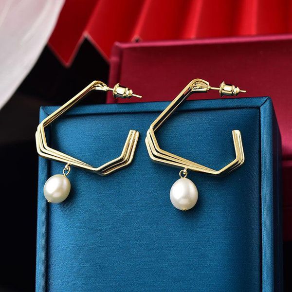 

dangle & chandelier south korea's imitation pearl earrings jewelry gift temperament lady geometrical irregular curve, Silver