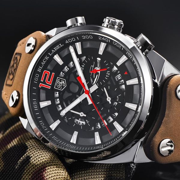 

wristwatches benyar big dial sport watch men waterproof outdoor military chronograph quartz leather army male clock relogio masculino, Slivery;brown