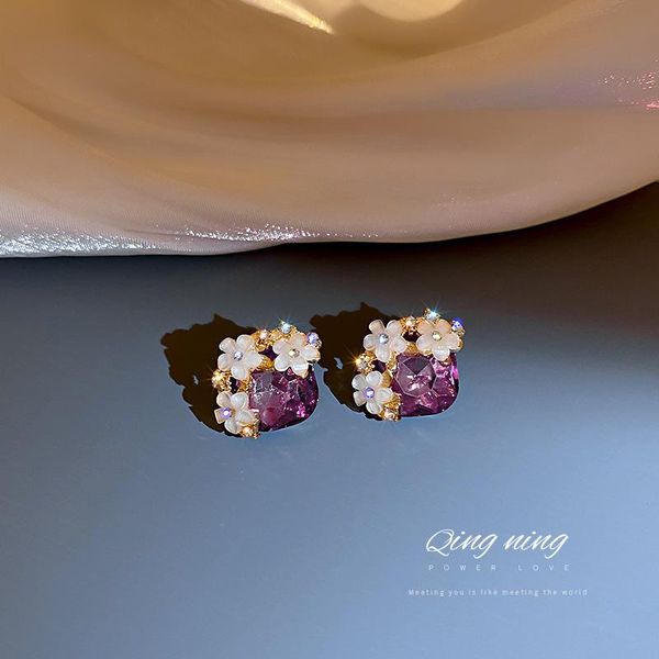 

stud fashion flower rhinestone earrings for women delicate jewelry female zircon ear studs student sweet, Golden;silver