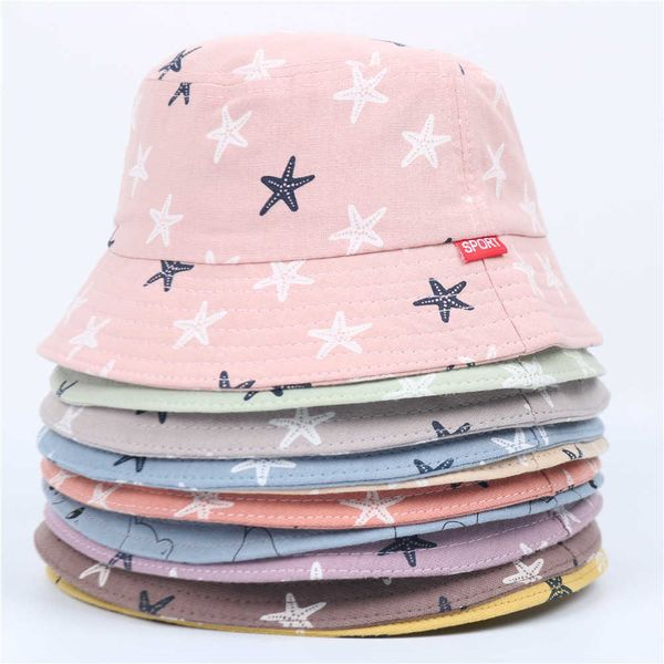 

children's bucket hats animal flower fruit printing cotton soft summer cap for girls boys kid casual multicolor panama hat gorro q0811, Blue;gray