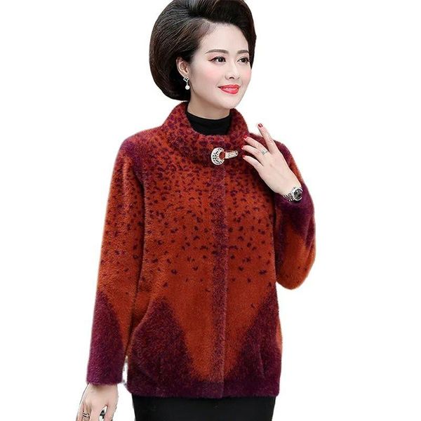 

women's wool & blends middle-aged elderly mothers autumn winter short fashion imitate mink velvet female outerwear thicken sweater ladi, Black