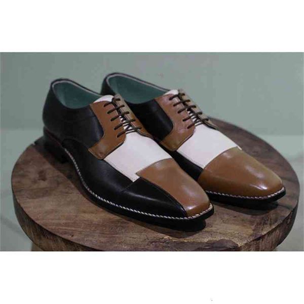 

dress shoes 2021 men fashion casual business handmade black and white brown pu color matching lace-up oxford 6kf450 3irz