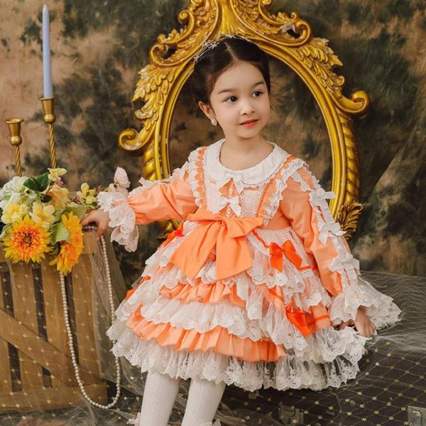 

girl's dresses miayii baby clothing spanish princess ball gowns lace bow stitching boutique birthday party lolita for girls a18, Red;yellow