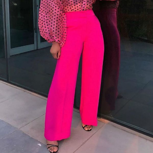 

women rose red pants wide leg trousers high waist office lady with zipper elegant classy female autumn all match bottoms fashion 210416, Black;white