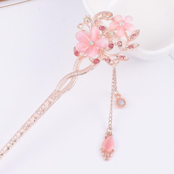 

hair clips 1pc 4colors cat eye stone pin double flower clip classical hairpin barrette accessories national wind headweard
