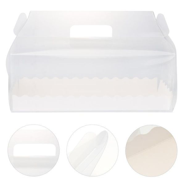 

gift wrap 6pcs transparent cake roll packaging box with tray portable swiss containers dessert holder (long)