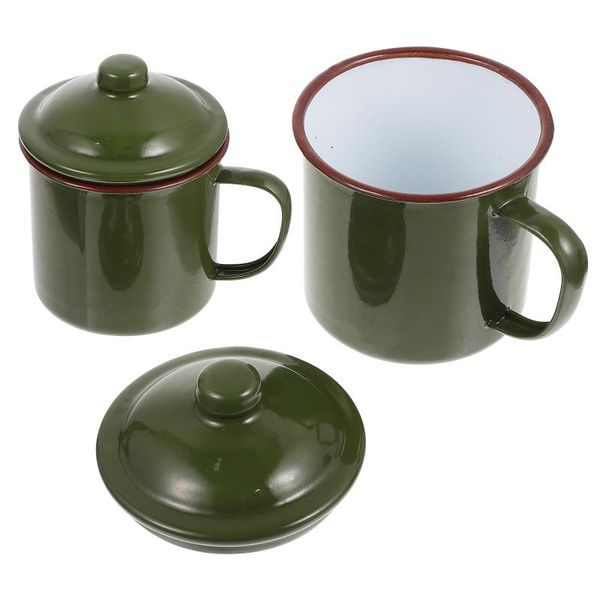 

mugs 2pcs retro tea cups coffee vintage enamel heat-resistant with lid