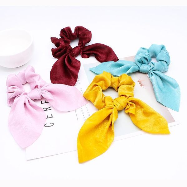 

winter bow hair scrunchies women tie rope rubber bands ponytail holder vintage velvet fashion solid color accessories1, Brown