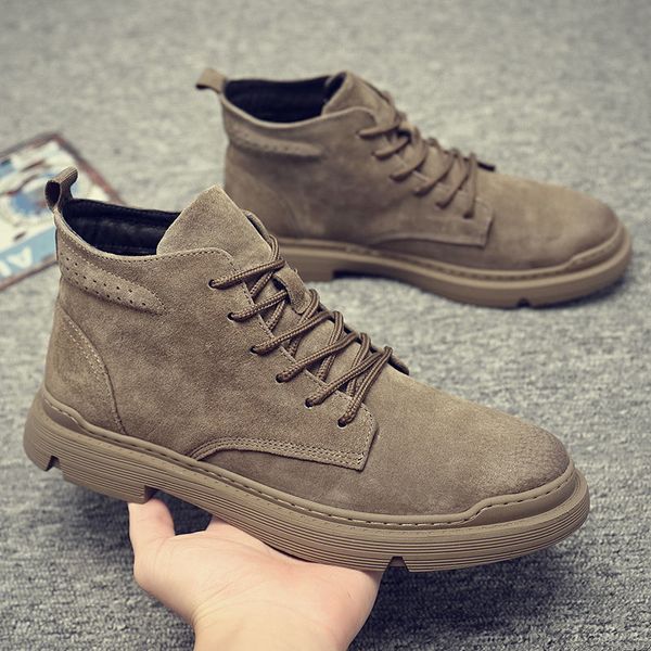 

men's winter warm plush casual ankle botas trend leather lace-up snow boots, Black