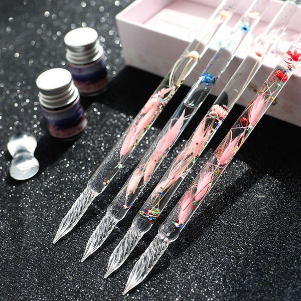 

the pen glass set student crystal gift box net red color k star sky dip in water pen