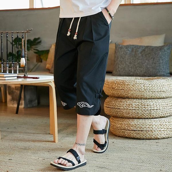 

summer men's chinese style elastic waist harem pants men 2021 fashion sweatpants male casual trousers vintage clothing, Black