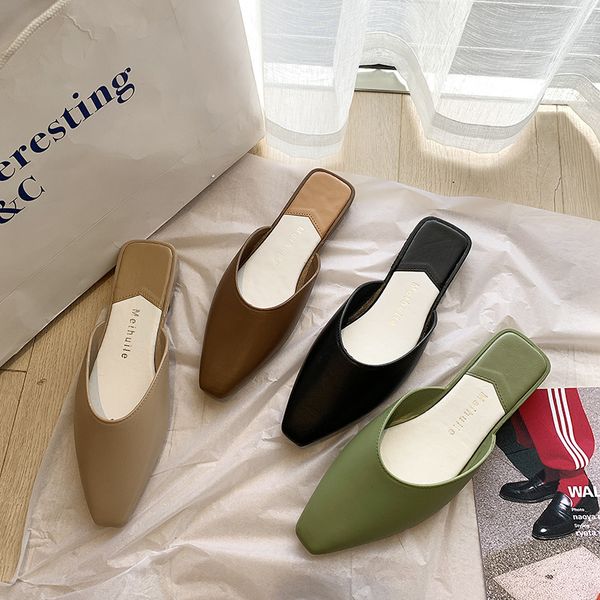 

luxury slippers slippers summer style baotou low heel outside wear wind cool women's flat slippers, Black