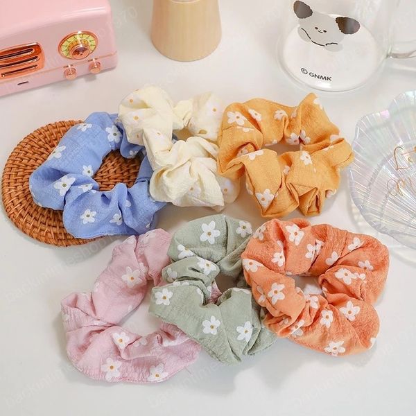 

spring summer sweet flower soft fabric chiffon girls women elastic hair band ropes hair accessories headwear, Slivery;white