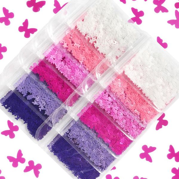 

bags pink purple nail art sequins butterfly flowers pearl color acrylic nails glitter flakes manicure decoration accessories decorations, Silver;gold