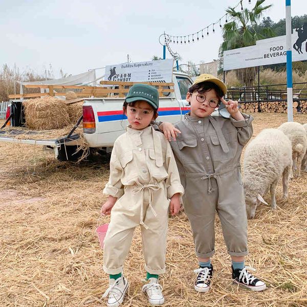 Stile coreano primavera autunno ragazzi ragazze moda tinta unita oversize tute per bambini a maniche lunghe 1-6 anni 210508