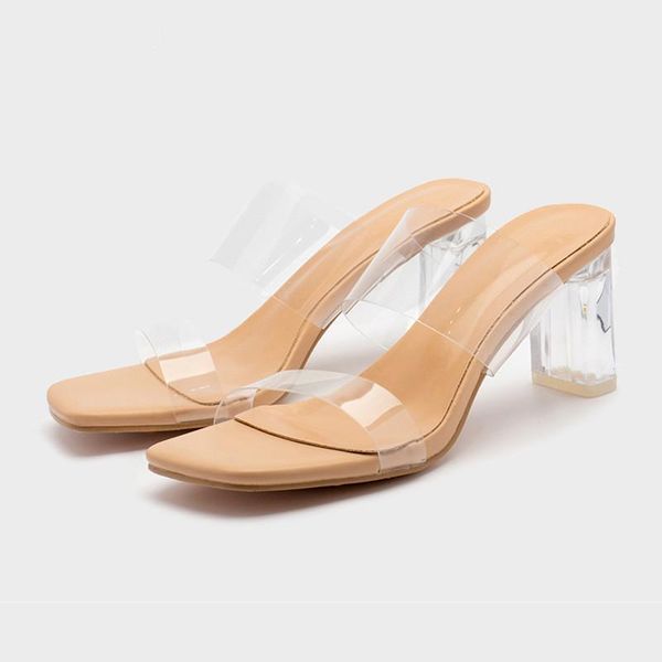 

slippers shoes woman's heeled mules black sandals low glitter slides 2021 summer high flat beige jelly transparent soft sc
