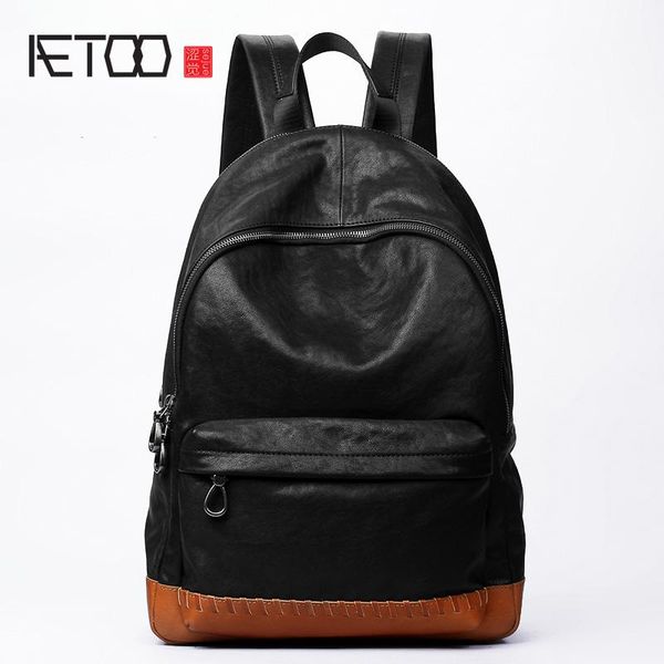 

backpack aetoo leather shoulder bag, male simple literary pure men's handmade