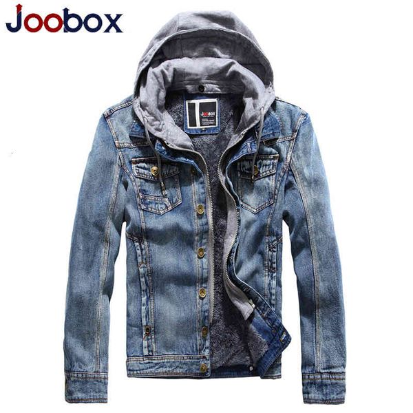 

men's jackets joobox brand winter fashion denim jacket men casual jeans cotton coats hooded outerwear thicken slim fit jaqueta size 2xl, Black;brown