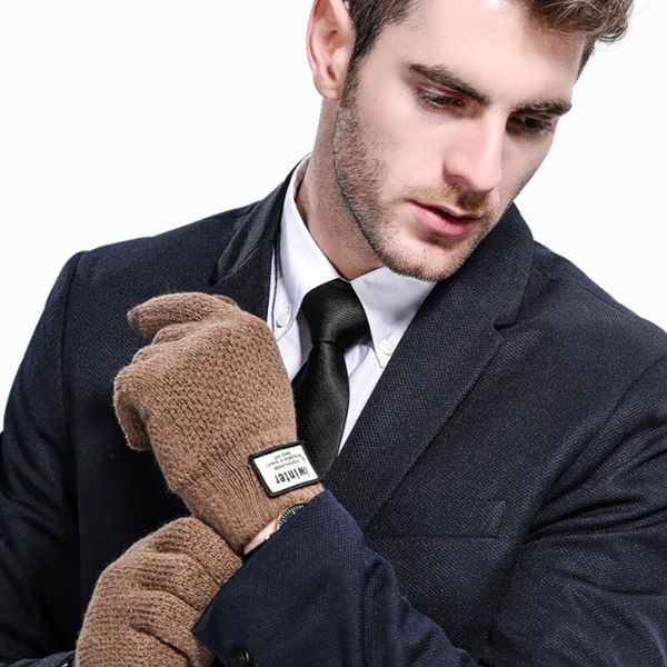 

fingerless gloves men touchscreen heated knitted 2021 winter thicken warm wool cashmere long male wrist guantes hombre, Blue;gray