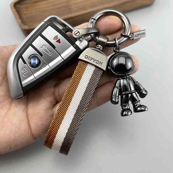 

net red leather rope ribbon car key chain creative metal astronaut pendant decorative couple jewelry, Silver
