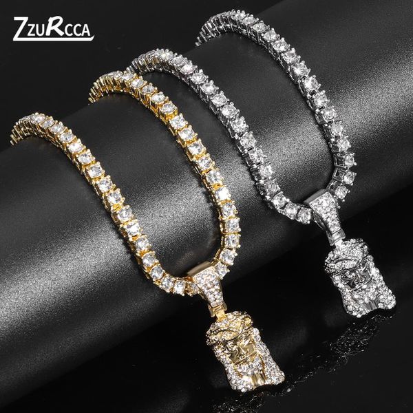 

chains jesus head pendant necklace with bling rhinestone cuban link chain men women charm jewelry accessory, Silver