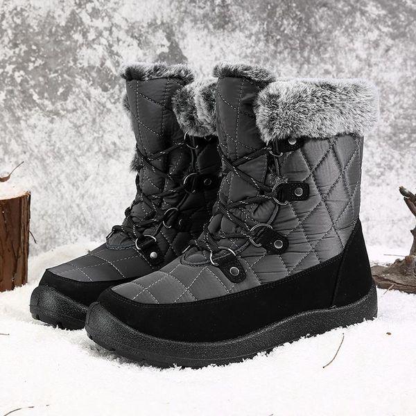 

boots big size winter women shoes fashion black waterproof outdoor female lace-up sneakers with fur ladies snow