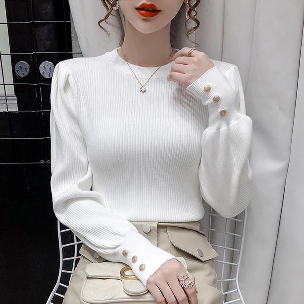 

women's sweaters t-shirt autumn / winter 2021 korean version slim and with foreign bubble sleeve top, White;black